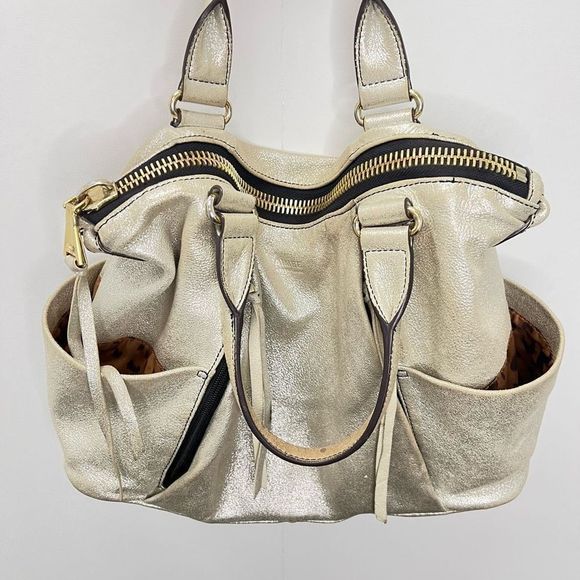 Aimee Kestenberg Tamitha Satchel Champagne Shimmer Gold Leather Hand Bag Large - Picture 4 of 15